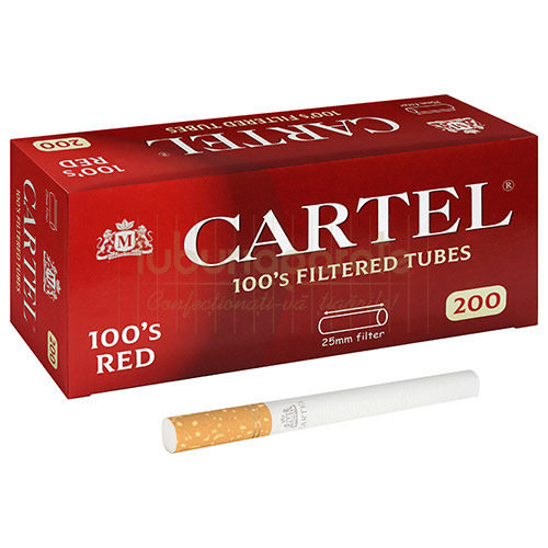 Tuburi Tigari Cartel Red 100 MM Cutie cu 200 tuburi pentru injectat rigari Cartel Red cu lungime de 100 MM