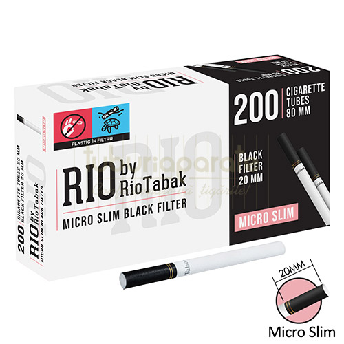 Tuburi tigari RIO Micro Slim Black Filter (20 mm) 200 Cutie cu 200 tuburi tigari Rio Micro Slim Black Filter cu lungime filtru de 20 mm