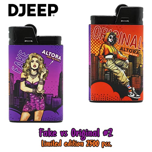 Bricheta Djeep Altora Original vs Fake Limited Edition (2500 buc.) Bricheta cu flacara normala Djeep Altora Original vs Fake editie limitata 2500 brichete