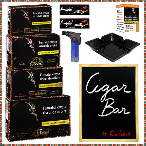 Pachet RIO Cigar Bar Set/aranjament Cigar Corner cu trabucuri, tigari de foi si accesorii pentru fumat RIO Cigar Bar