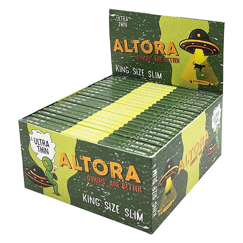 Foite Rulat Tutun Altora King Size Slim Alien Invasion (14 gsm) Foite pentru rulat tutun Altora King Size Slim Alien Invasion de culoare verzi in pachet de 32 foite