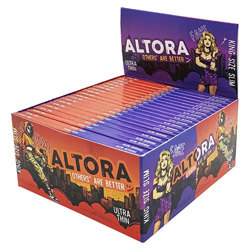 Foite Rulat Tutun Altora King Size Slim Fake vs Original (14 gsm) Foite pentru rulat tutun Altora King Size Slim Fake vs Original in pachet de 32 foite de culoare portocalie