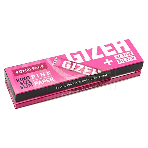 Foite Rulat Tutun Gizeh Pink KS Slim + Activ Tips Pachet cu 34 foite de rulat tutun Gizeh Pink KS Slim cu 16 filter tips cu carbon activ incluse