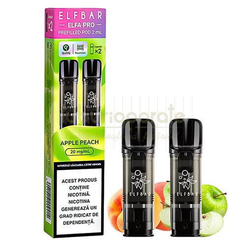Elf Bar ELFA Pro Apple Peach (2 capsule) Pachet cu 2 capsule de unica folosinta Elf Bar ELFA Pro Apple Peach cu 600 pufuri