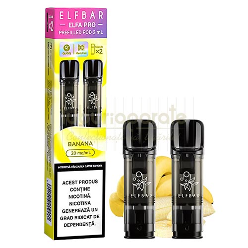 Elf Bar ELFA Pro Banana (2 capsule) 2 capsule de unica folosinta Elf Bar ELFA Pro Banana cu nicotina de 2%