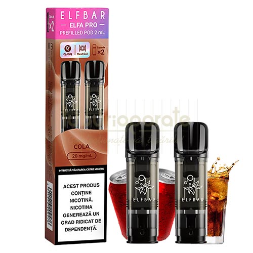Elf Bar ELFA Pro Cola (2 capsule) Pachet cu 2 capsule de unica folosinta Elf Bar ELFA Pro Cola cu 600 pufuri cu nicotina