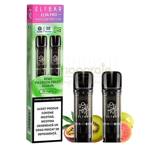 Elf Bar ELFA Pro Kiwi Passionfruit Guava (2 capsule) Pachet cu 2 capsule Elf Bar ELFA Pro Kiwi Passionfruit Guava de unica folosinta cu 600 pufuri