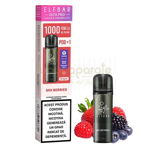 Cartus Elf Bar ELFA Pro - Mix Berries Pachet cu o capsula de unica folosinta Elf Bar ELFA Pro Mix Berries cu nicotina de 20 mg cu pana la 1000 de pufuri