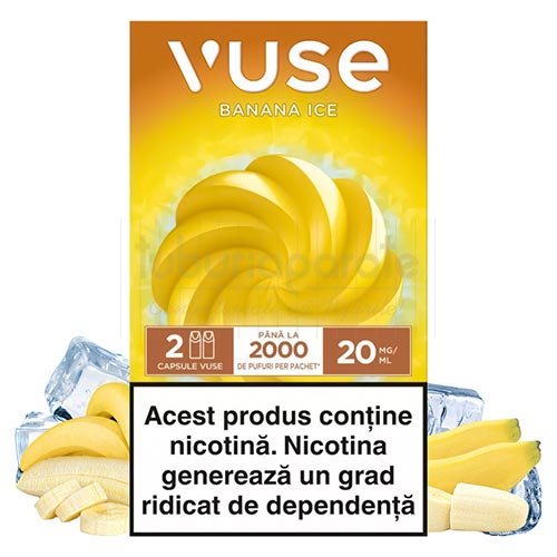 Capsule Vuse Banana Ice 20MG (2 capsule) Pachet cu 2 capsule de rezerva cu 1000 pufuri Vuse Banana Ice cu nicotina 20MG