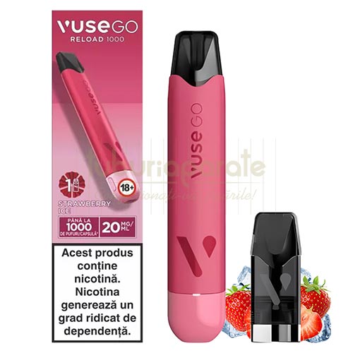 Vuse Go Reload 1000 Pen Strawberry Ice 20MG Kit vape cu capsule rezerva Vuse go Reload 1000 Pen Strawberry Ice cu nicotina 20 mg