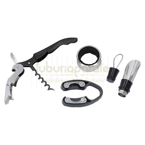 Set Vin DM5 Luxury Set cutie cu exterior din piele ecologica pentru 2 sticle de vin cu accesorii incluse