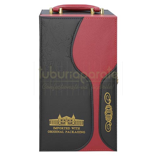 Set Vin DM5 Luxury Set cutie cu exterior din piele ecologica pentru 2 sticle de vin cu accesorii incluse