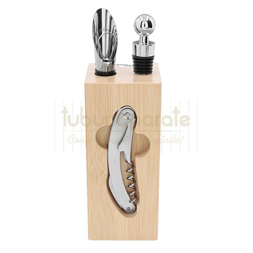 Set Vin DM20 Wood Set cadou cu suport din lemn cu 6 accesorii pentru vin DM20