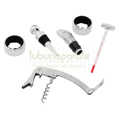 Set Vin DM20 Wood Set cadou cu suport din lemn cu 6 accesorii pentru vin DM20