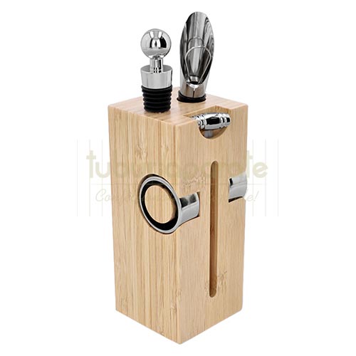 Set Vin DM20 Wood Set cadou cu suport din lemn cu 6 accesorii pentru vin DM20