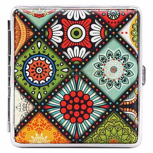 Tabachera Tigari Angel 6 Floral Tabachera metalica pentru pastrat tigari cu exterior din piele ecologica cu print floral Angel 6