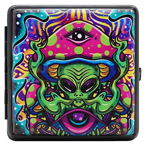 Tabachera Tigari Angel 87 Alien Trip Tabachera metalica pentru tigari Angel 87 Alien Trip cu exterior din piele ecologica