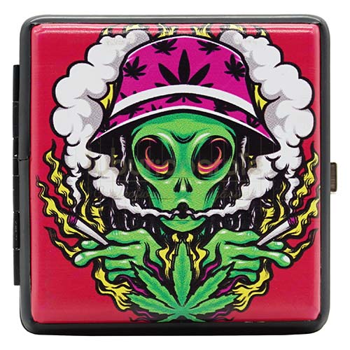 Tabachera Tigari Angel 89 Alien Smokers Tabachera din metal pentru tigari Angel 89 Alien Smokers cu exterior din piele ecologica