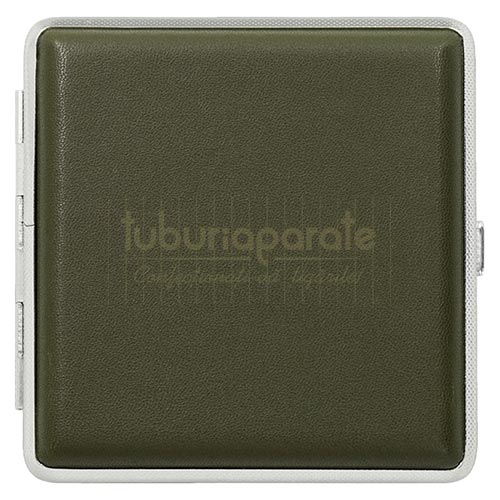 Tabachera Metalica DM 27 Green Tabachera metalica pentru tigari din piele ecologica cu port tigarete din banda elastica marca DM 27