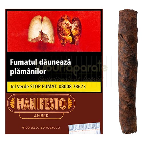 Tigari de foi Manifesto Amber 30g (caramel) 5 Pachet cu 5 tigari de foi fara filtru Manifesto Amber cu aroma de caramel