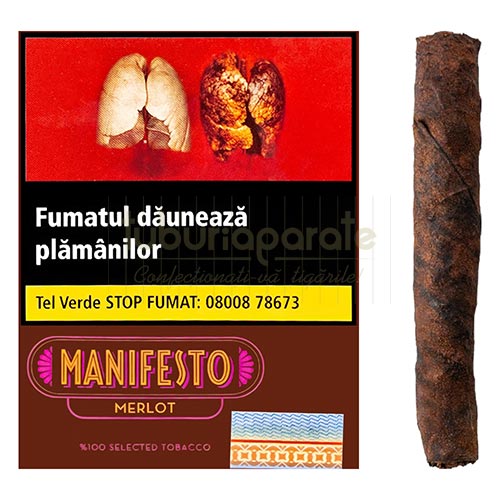 Tigari de foi Manifesto Merlot 30g (struguri) 5 Tigari de foi Manifesto Merlot in pachet de 5 tigari fara filtru cu aroma de struguri