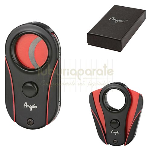 500022 Cutter trabuc Angelo Black Red Cutter pentru trabuc Angelo Black Red cu doua lame din otel inoxidabil de calitate