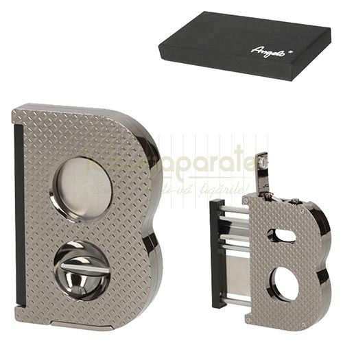 500059 Cutter Trabucuri Angelo Gun Metal Cutter pentru trabuc Angelo Gun Metal cu taietura normala si v-cut si punch integrat