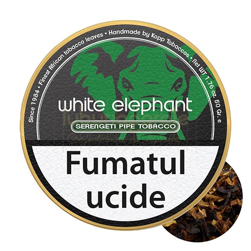 Tutun pentru pipa White Elephant Serengeti 50g Tutun pentru pipa White Elephant Serengeti in cutie de 50g cu amestec de 3 tutunuri
