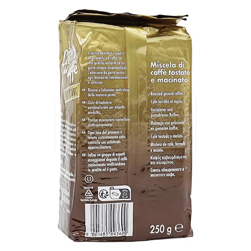 Cafea macinata Pellini Crema Del Caffe Gusto Oro (250g) Cafea macinata in pachet de 250g Pellini Crema Del Caffe Gusto Oro de tip Arabica si Robusta