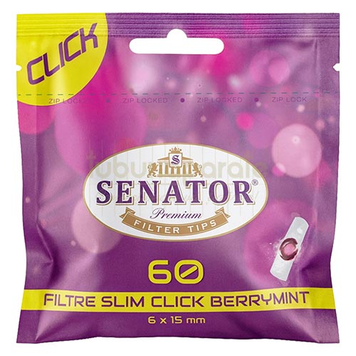 Filtre Tigari Senator Slim Click Berrymint 6/15 mm (60) Pachet cu 60 de filtre pentru tigari Senator Slim cu Click Berrymint
