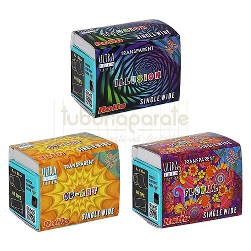 Foite Rollo Illusion Single Wide Rola + Filtre Carton (4 m) Foite la rola pentru rulat Rollo Illusion Single Wide cu 40 Filtre Carton incluse