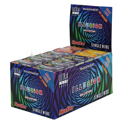Foite Rollo Illusion Single Wide Rola + Filtre Carton (4 m) Foite la rola pentru rulat Rollo Illusion Single Wide cu 40 Filtre Carton incluse