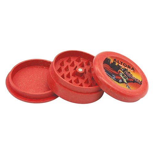 Grinder Altora Original 62 MM (3 parti) Grinder pentru tutun Altora Original de culoare rosu cu model print cu diametru de 62 mm