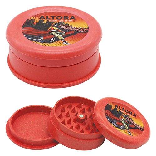 Grinder Altora Original 62 MM (3 parti) Grinder pentru tutun Altora Original de culoare rosu cu model print cu diametru de 62 mm