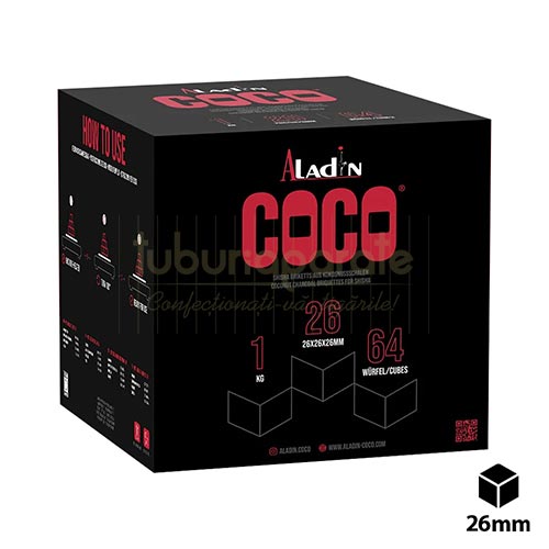 Carbuni narghilea Aladin Coco 26MM (1 KG) Carbuni din nuca de cocos pentru narghilea marca Aladin Coco 26MM in pachet de 1 KG