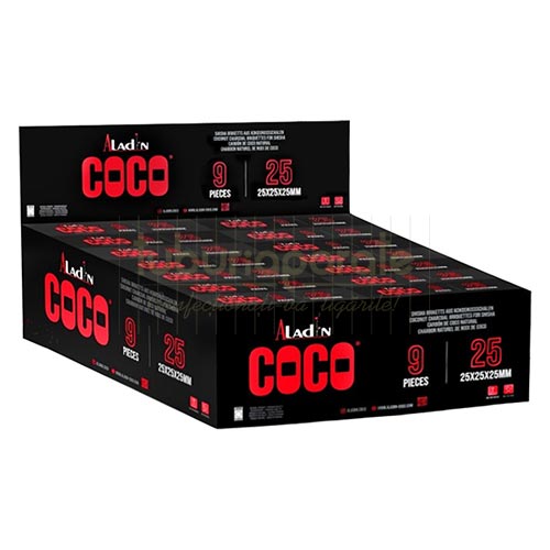 Carbuni narghilea Aladin Coco Dispenser 25MM (125g) Pachet de 125g cu 9 bucati carbuni pentru narghilea Aladin Coco Dispenser cu dimensiuni de 25 mm