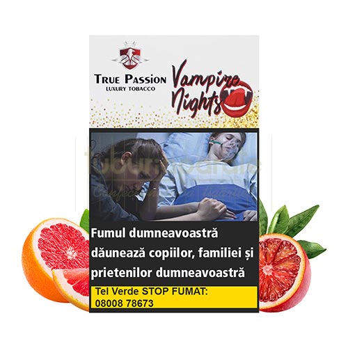 Tutun Narghilea True Passion Vampire Night (Portocala rosie, grapefruit) 50g Tutun pentru fumat narghilea True Passion Vampire Night in pachet de 50g