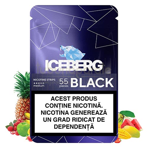 Pouch nicotina Iceberg Nicotine Cotton Strips Black (13 mg/strip) Pliculet cu 55 pouch-uri Iceberg Nicotine Cotton Strips Black cu nicotina de 13 mg/strip