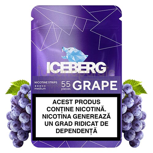 Pouch nicotina Iceberg Nicotine Cotton Strips Grape Ice (13 mg/strip) Pachet cu 55 pouch-uri cu nicotina Iceberg Nicotine Cotton Strips Grape Ice cu aroma de struguri si efect racoritor