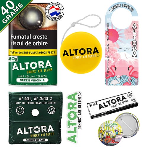 5 x Tutun Altora Green 40g + Produse Altora + Transport Gratuit Oferta cu tutun pentru rulat Altora Green Virginia 40g si alte produse Altora