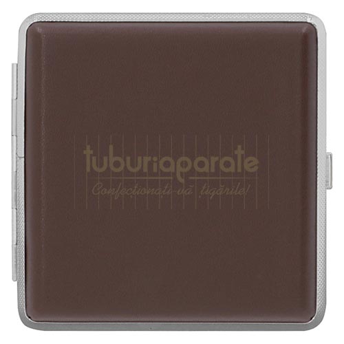 Tabachera Tigari DM 17 Brown Tabachera metalica pentru tigari cu exterior din piele ecologica marca DM