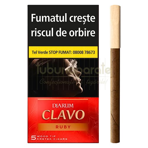 Tigari de foi Djarum Clavo Ruby 15g (cirese) 5 Pachet cu 5 tigari de foi Djarum Clavo Ruby cu aroma de cirese