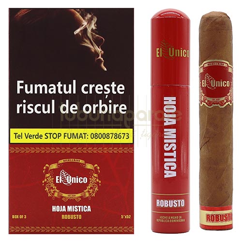 Trabucuri El Unico Hoja Mistica Robusto (3) Pachet cu 3 trabucuri El Unico Hoja Mistica Robusto in tub de pastrare