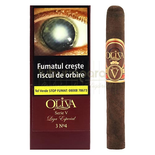 Trabucuri Oliva Serie V Liga Especial No.4 Corona (3) Pachet cu 3 trabucuri Oliva Serie V Liga Especial No.4 Corona cu lungimea de 127 mm