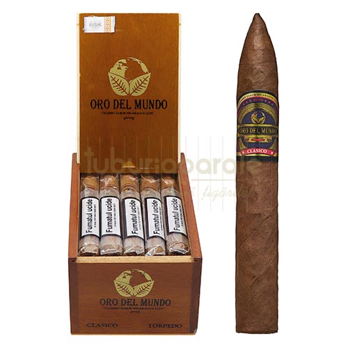 Trabucuri Oro Del Mundo Torpedo (20) Cutie cu 20 trabucuri Oro Del Mundo Torpedo cu lungimea de 152 mm de tarie medie