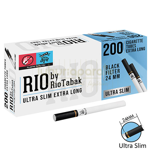 Tuburi tigari RIO Black Ultra Slim Extra Long (24 mm) 200 Tuburi tigari pentru injectat tutun marca Rio Black Ultra Slim Extra Long cu filtru de 24 mm