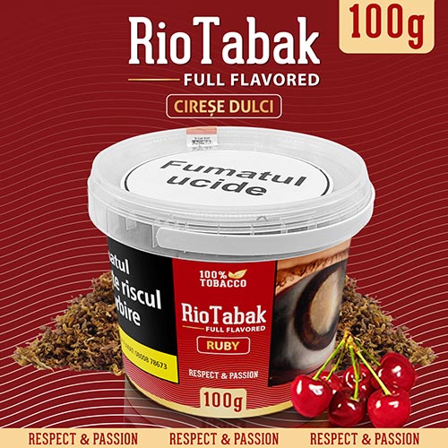 Tutun RioTabak Ruby Pipa Volume (cirese) 100g Galeata cu 100g tutun pentru pipa RioTabak Ruby de tarie medie spre tare