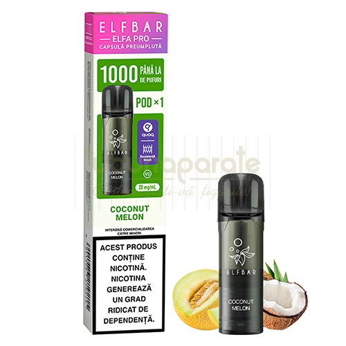 Cartus Elf Bar ELFA Pro - Coconut Melon Cartus de unica folosinta Elf Bar ELFA Pro Coconut Melon cu nicotina de 20 mg/ml