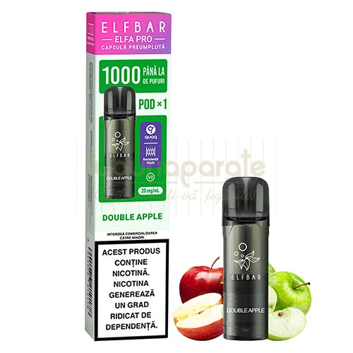 Cartus Elf Bar ELFA Pro - Double Apple Cartus de unica folosinta Elf Bar ELFA Pro Double Apple cu 1000 pufuri cu aroma de mere