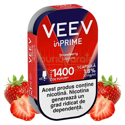 VEEV inPRIME Strawberry (1 capsula) Pachet cu 1 capsula rezerva VEEV inPRIME Strawberry cu pana la 1400 de pufuri